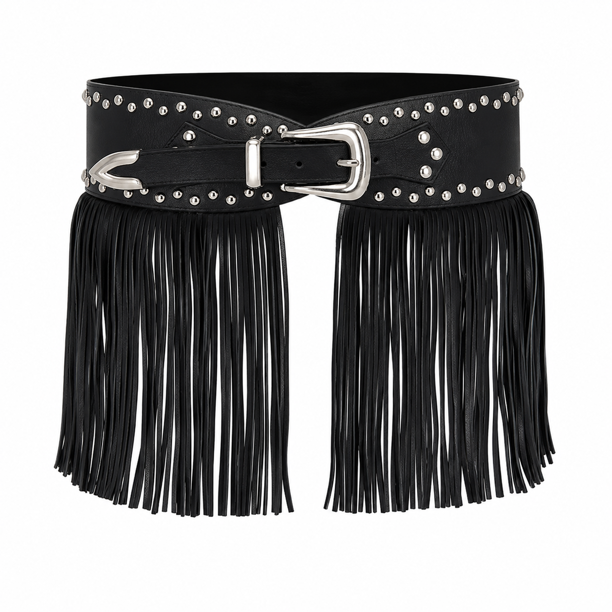 Blavique Studded Fringe Faux Leather Waist Belt