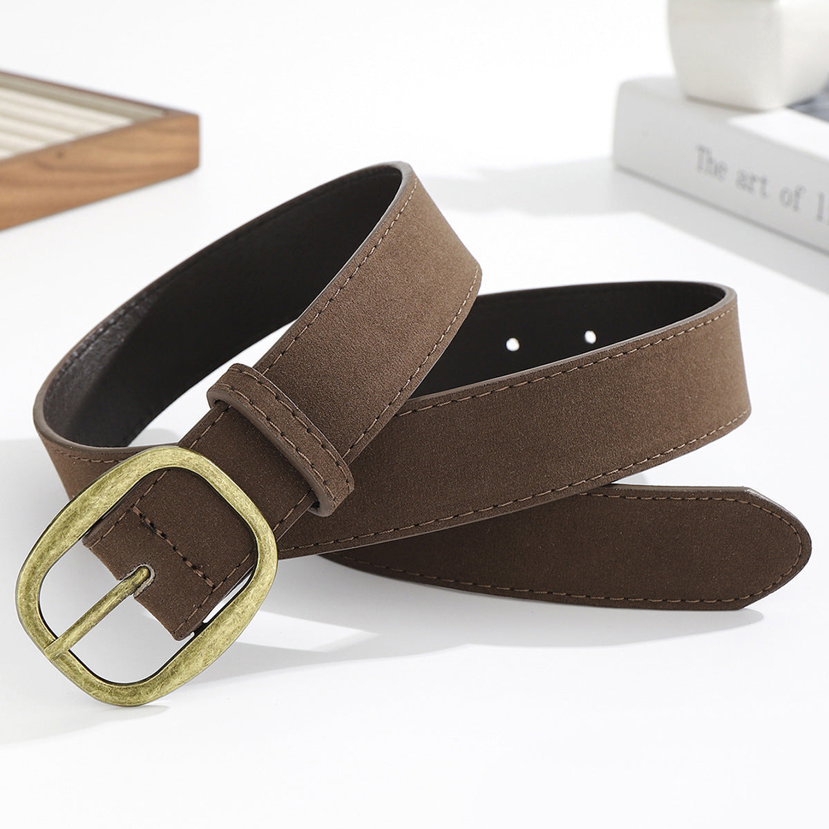 Blavique Brown PU Leather Belt with Metal Buckle
