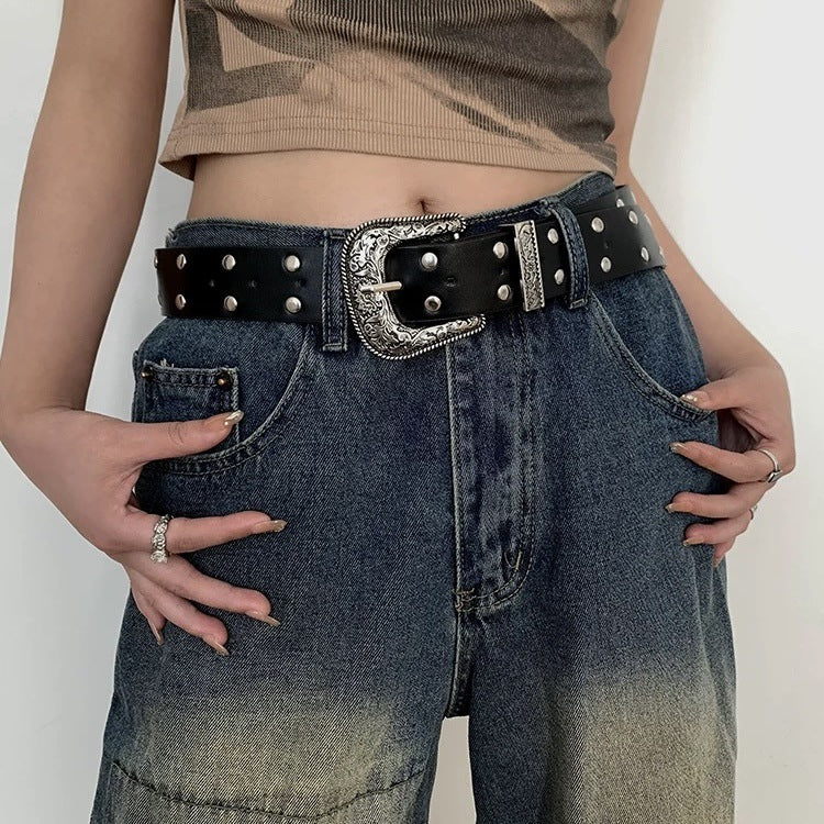 Blavique Black Studded Faux Leather Belt