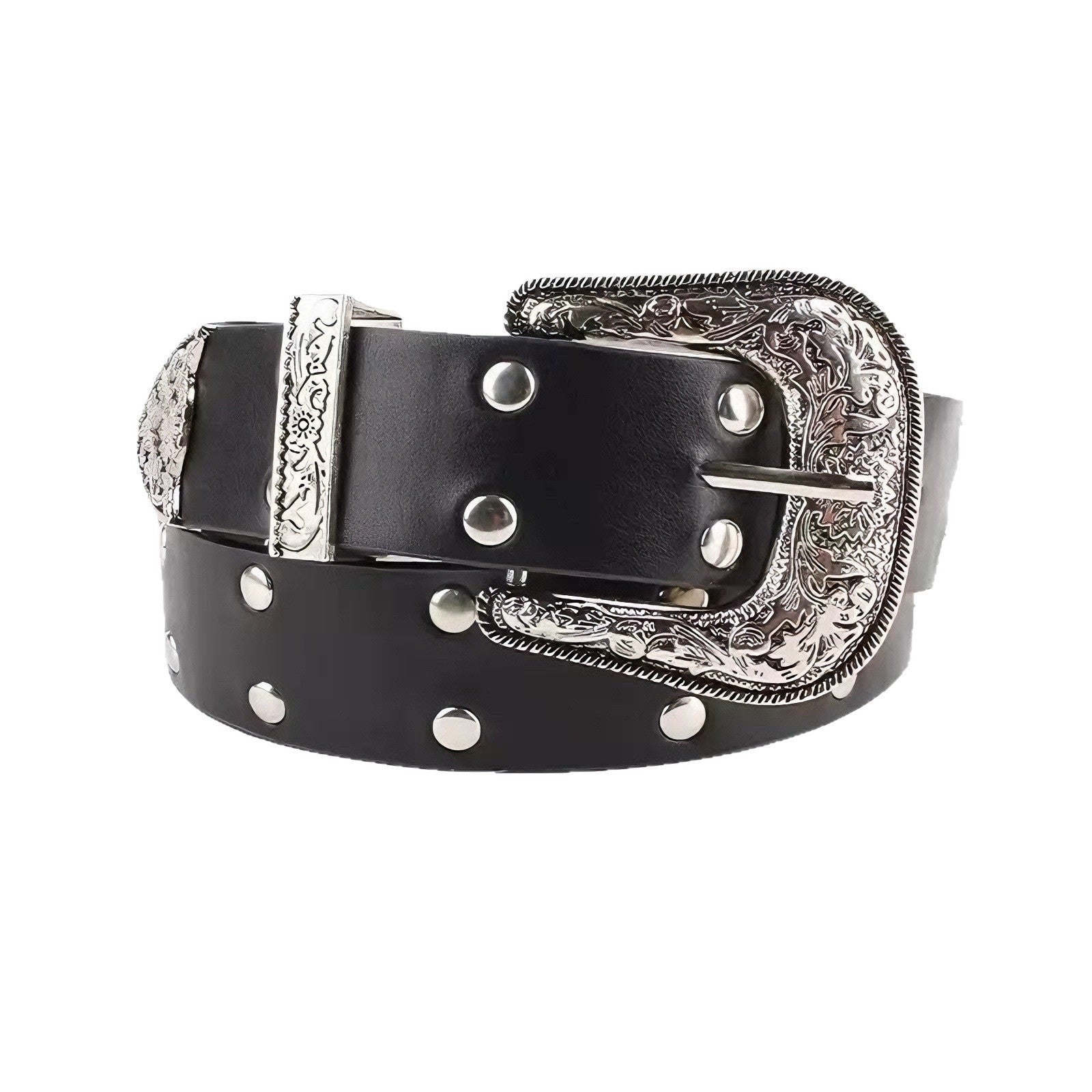 Blavique Black Studded Faux Leather Belt