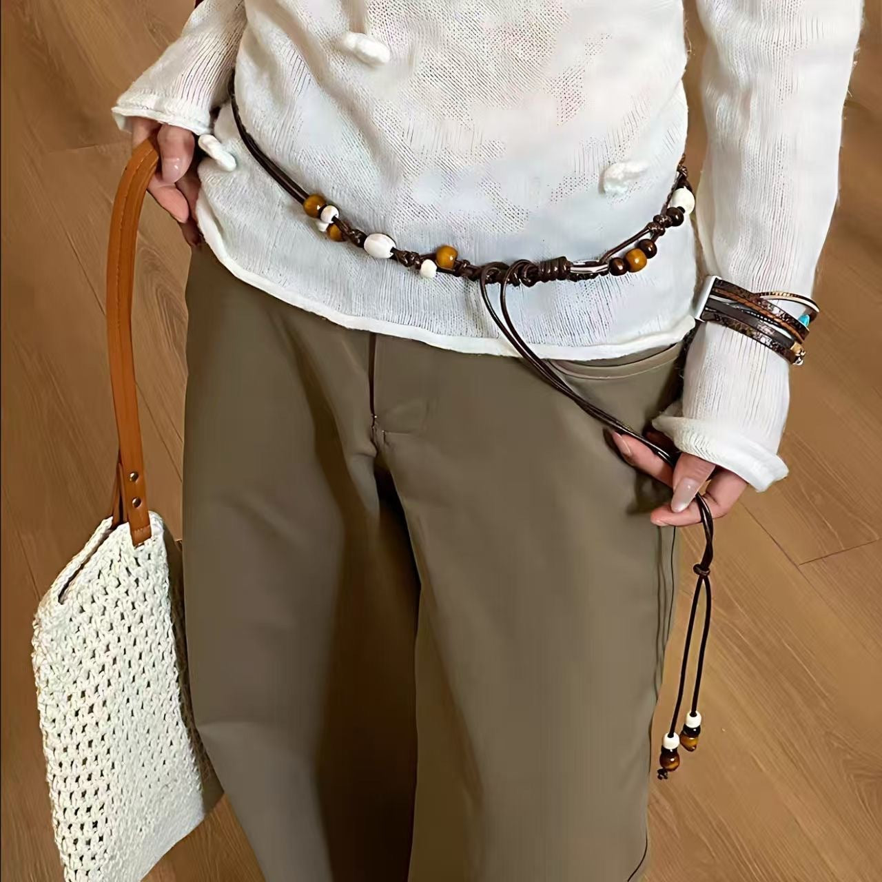 Blavique Brown Hand Woven Cotton Waist Belt