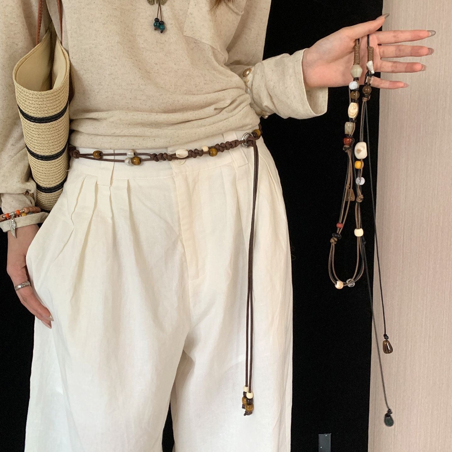 Blavique Brown Hand Woven Cotton Waist Belt