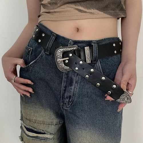 Blavique Black Studded Faux Leather Belt