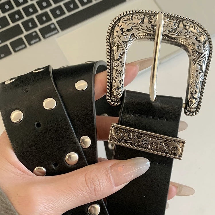 Blavique Black Studded Faux Leather Belt