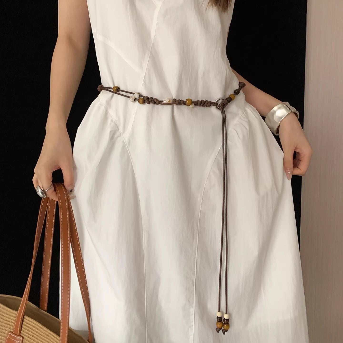 Blavique Brown Hand Woven Cotton Waist Belt