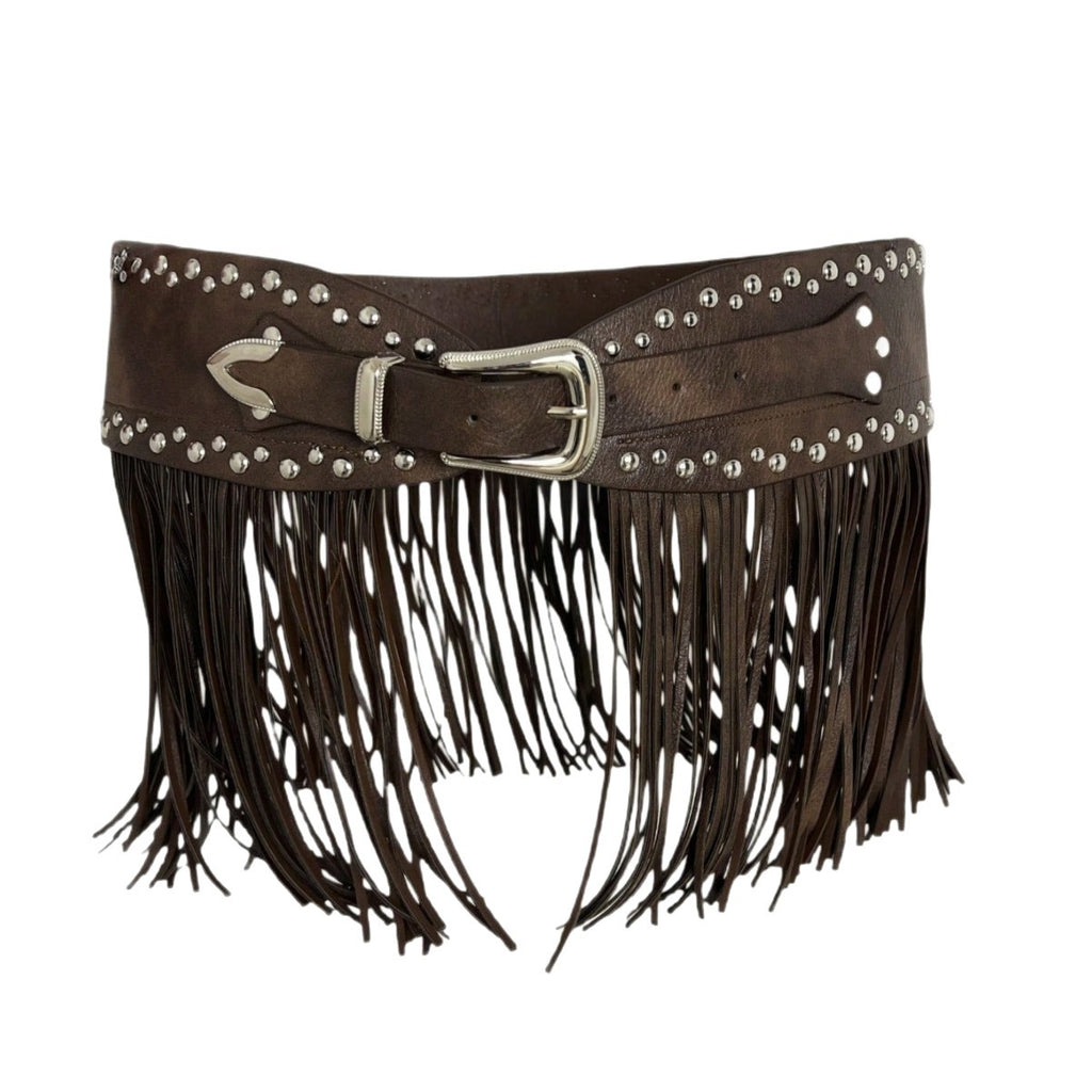 Blavique Studded Fringe Faux Leather Waist Belt