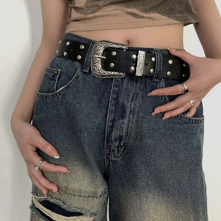 Blavique Black Studded Faux Leather Belt